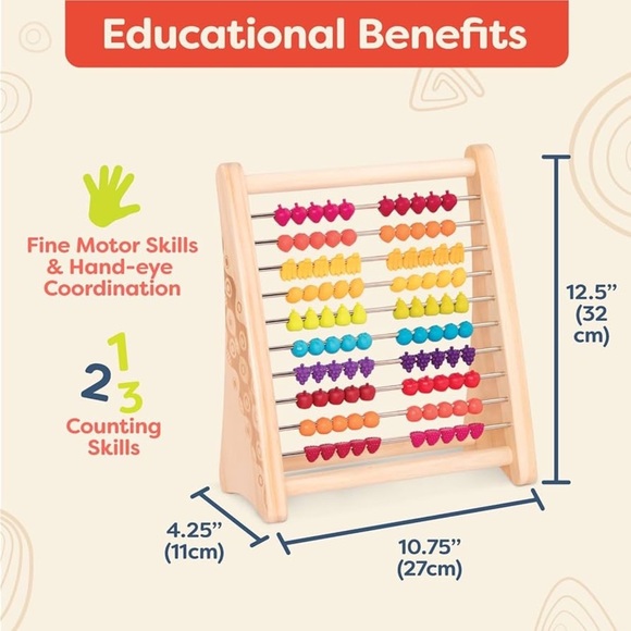 B. toys- Two-Ty Fruity!- Wooden Abacus for Kids- Developmental Learning Toy. - Picture 2 of 3
